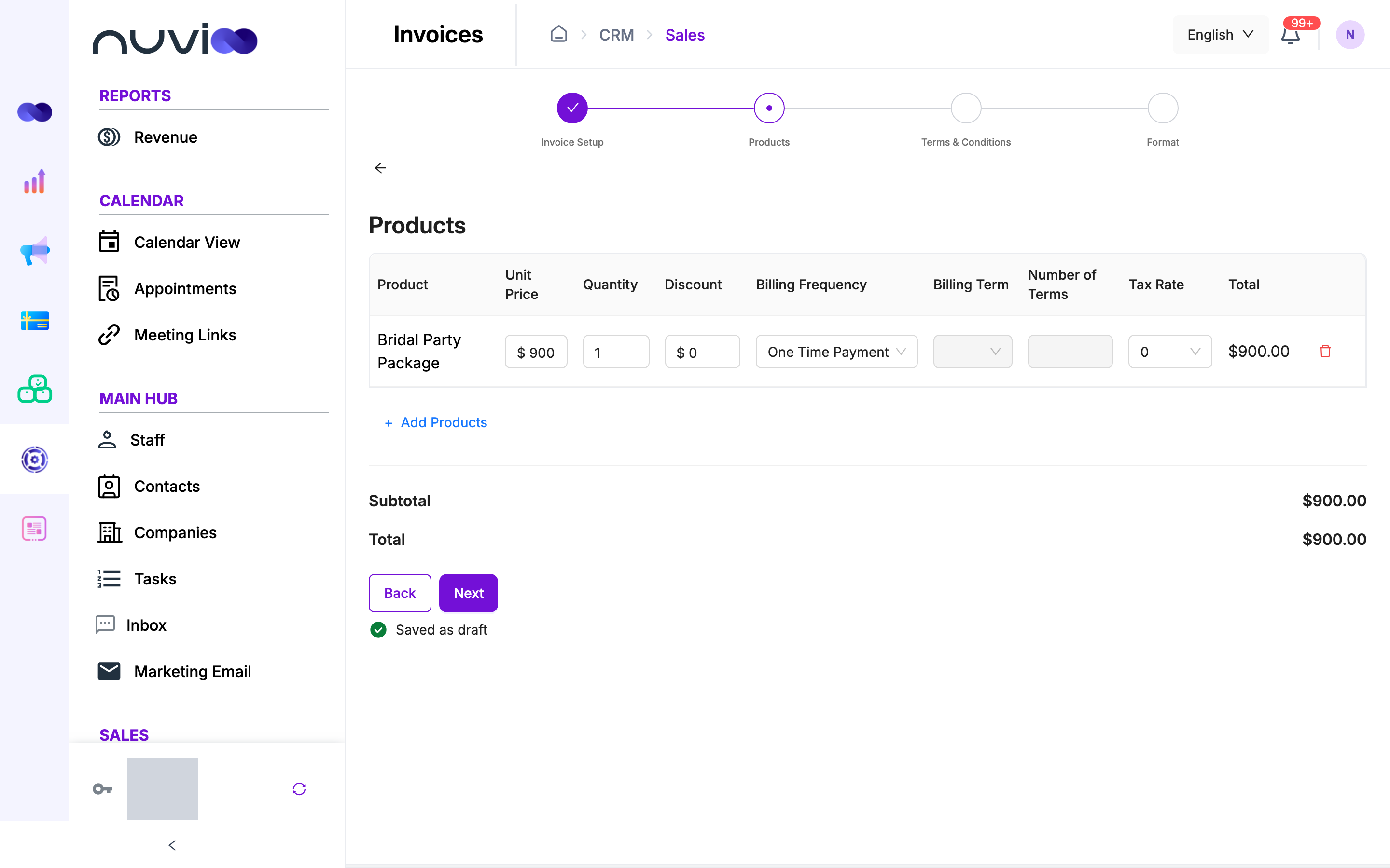 Products step with one product and totals