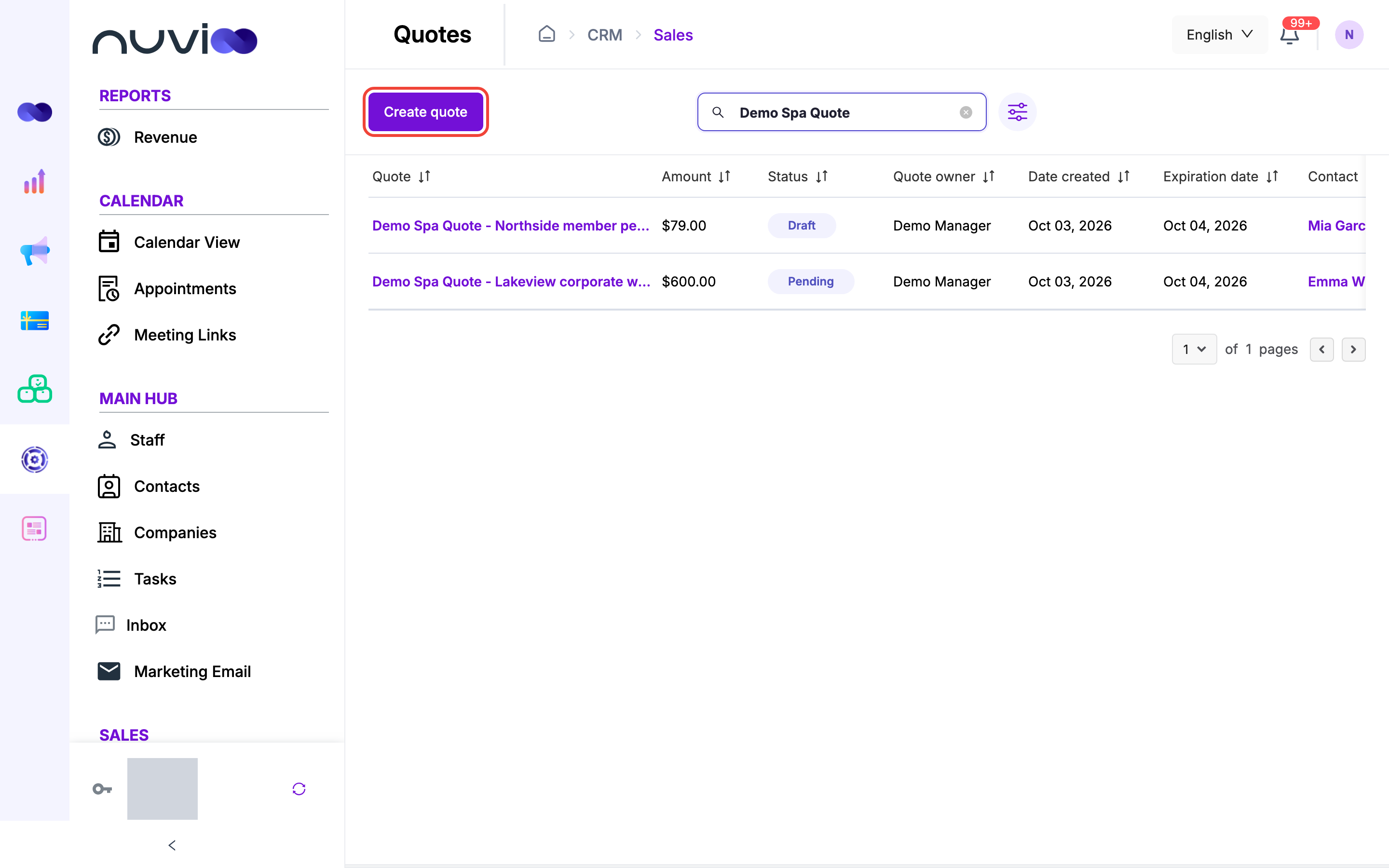 Quotes list with a Draft and a Pending quote