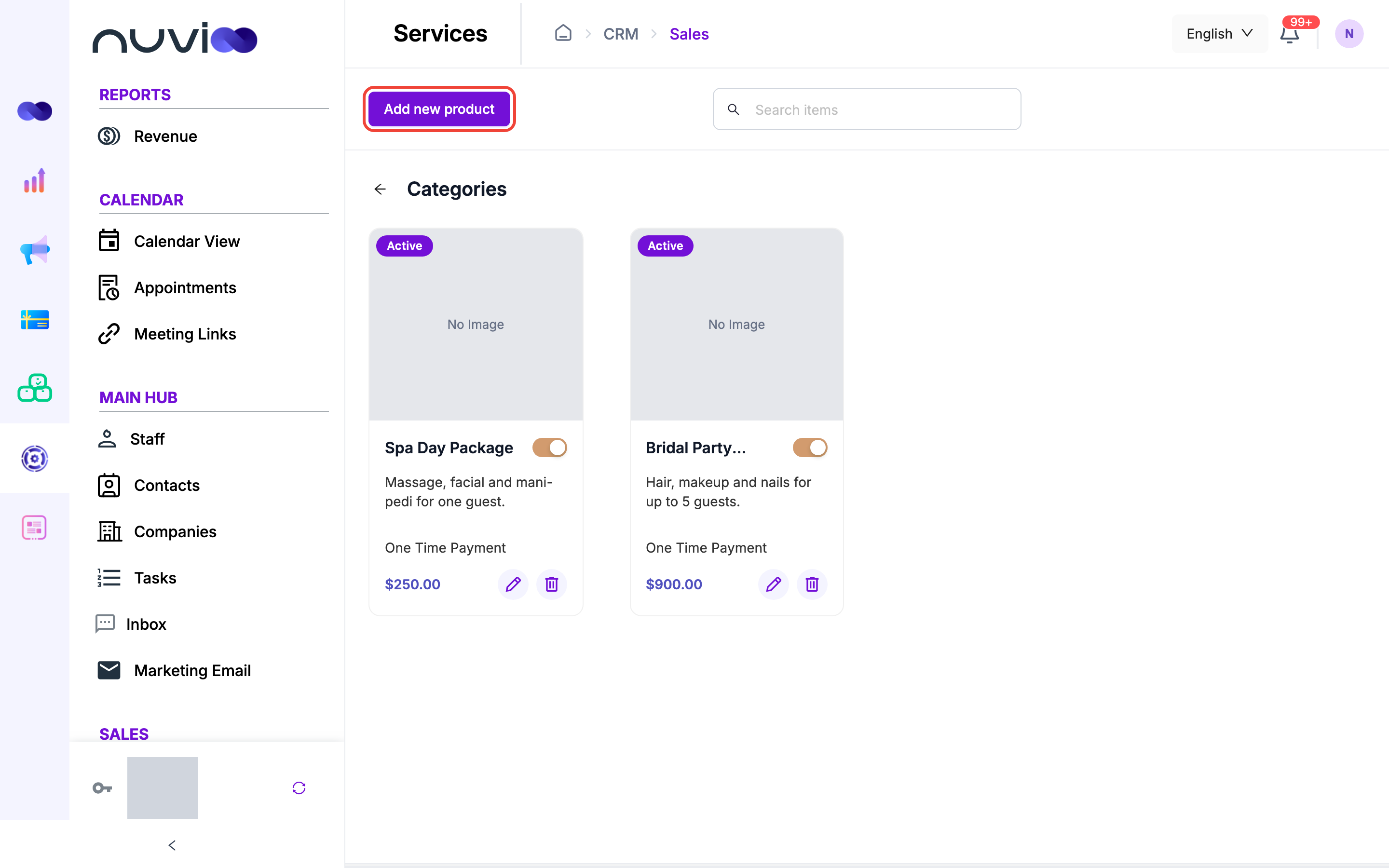 Product cards with price and frequency