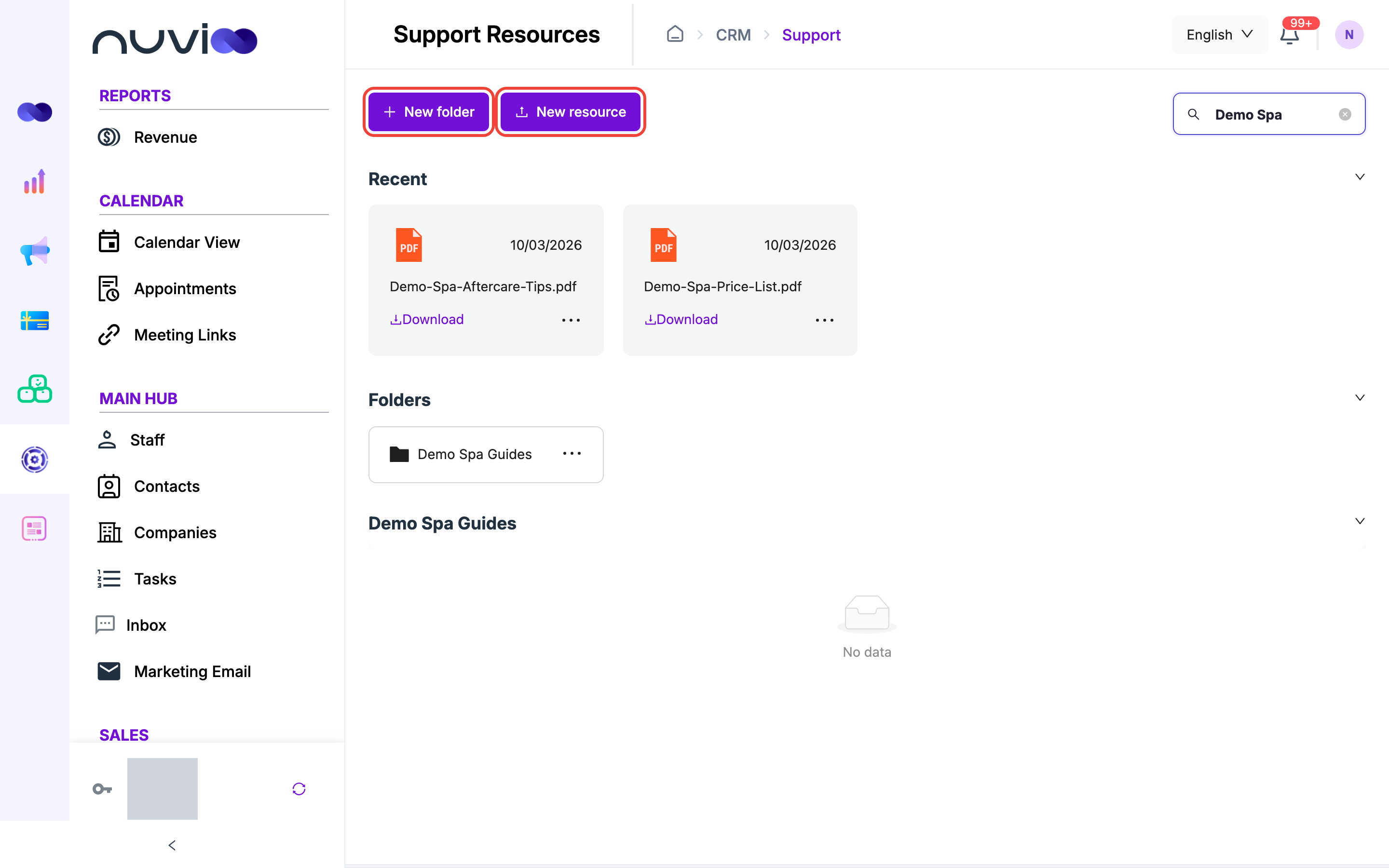 Support Resources with two recent PDF files and one folder
