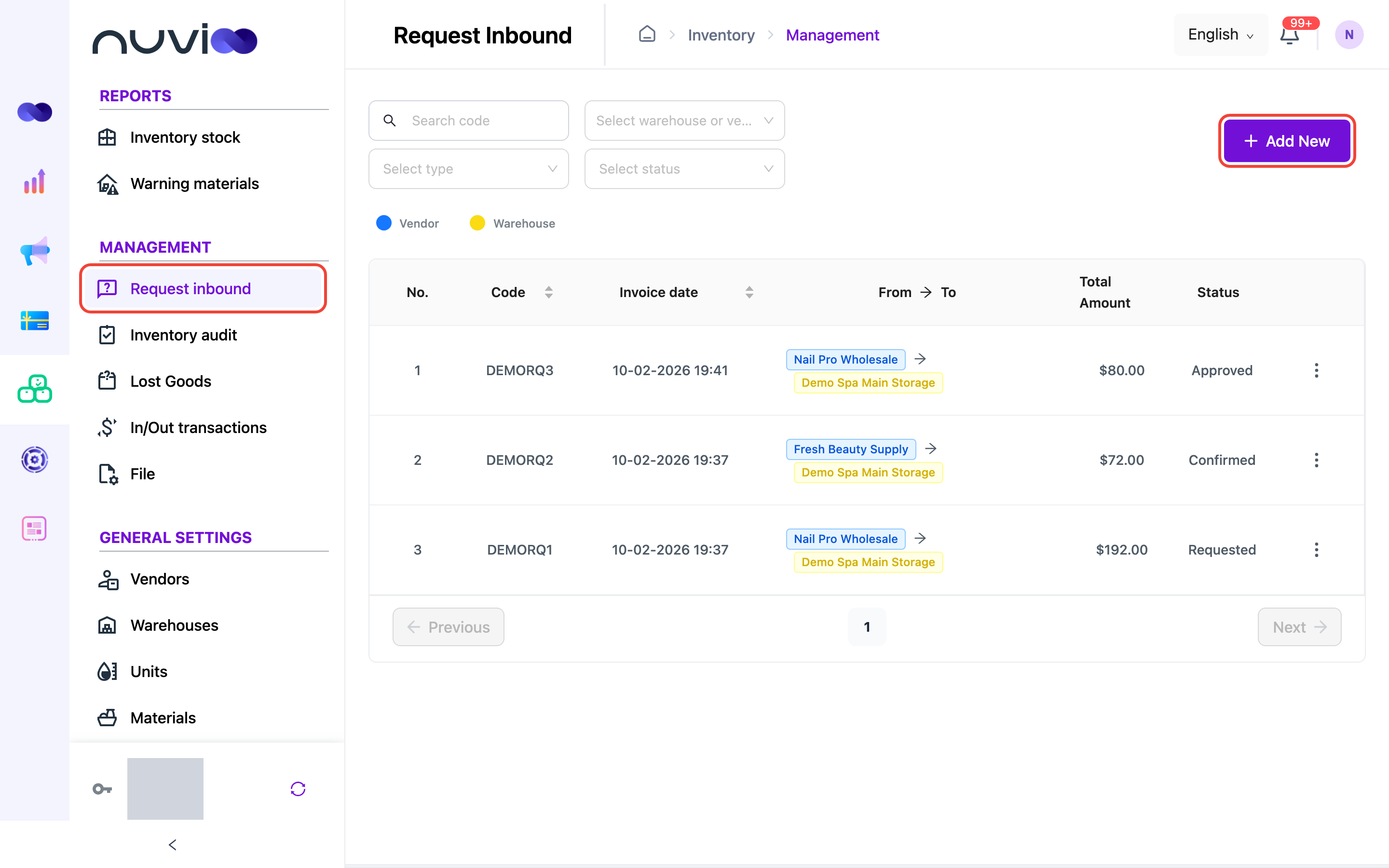 Request inbound list with requests in Approved, Confirmed and Requested status