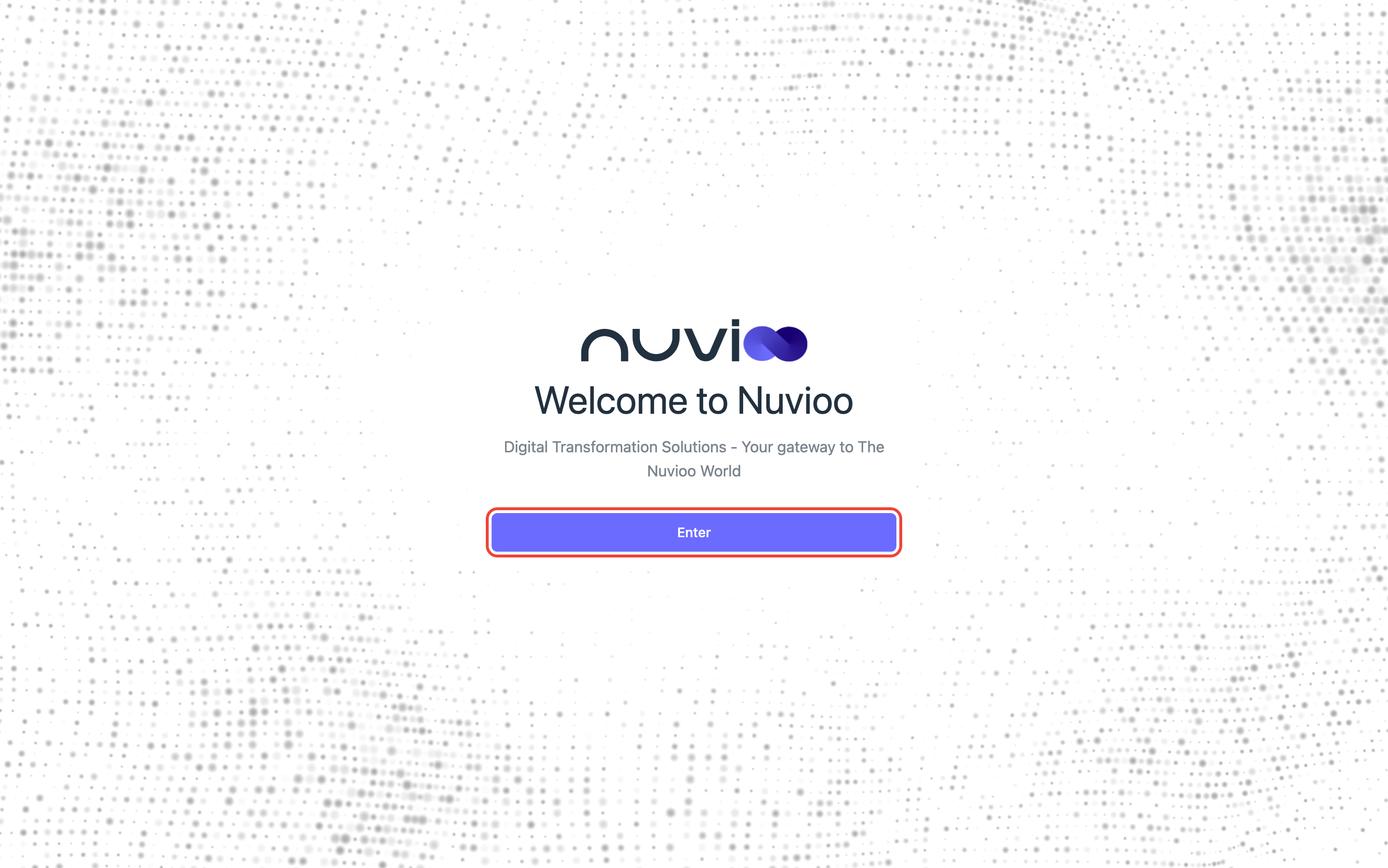 Welcome to Nuvioo screen with the Enter button highlighted