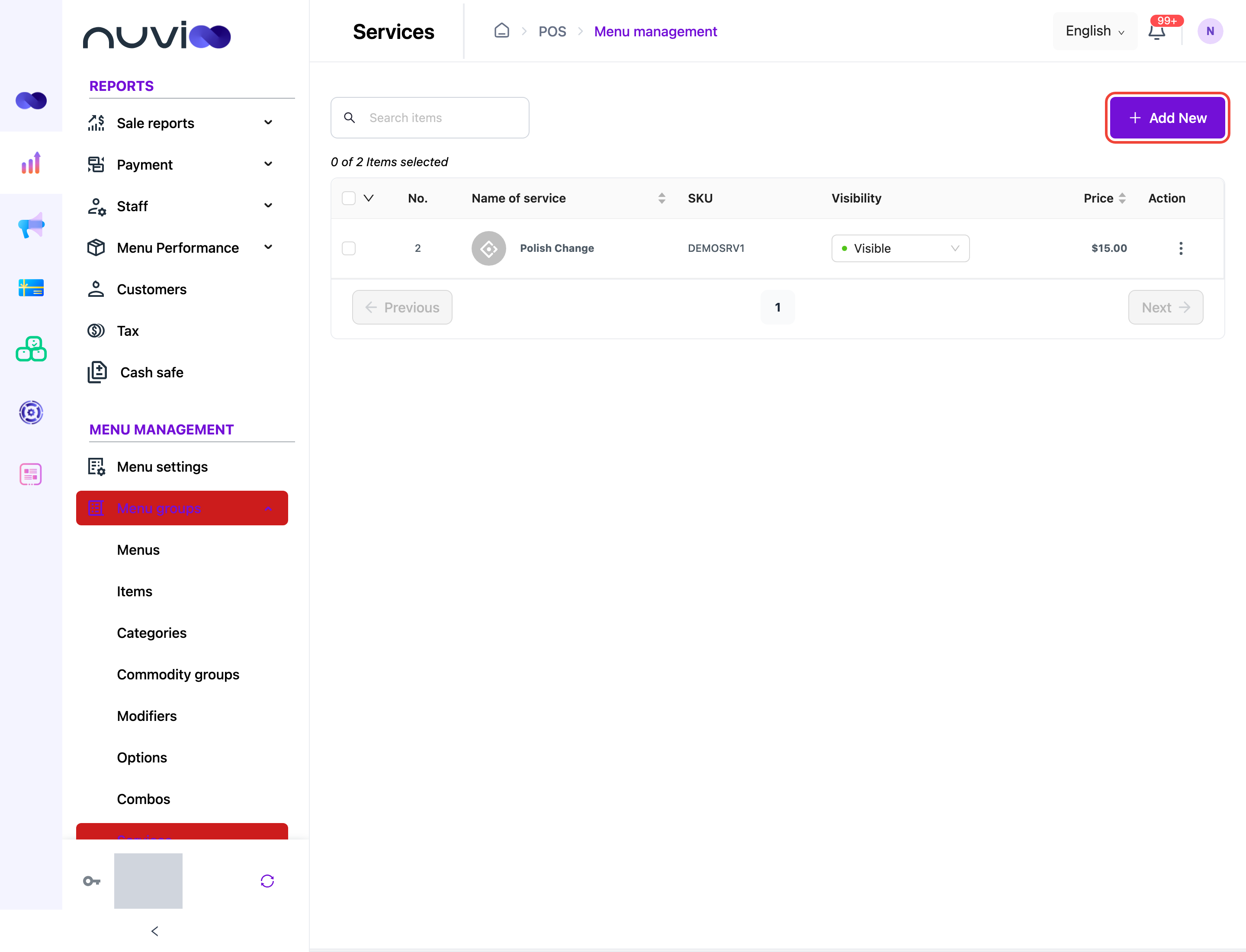 Services list with Polish Change