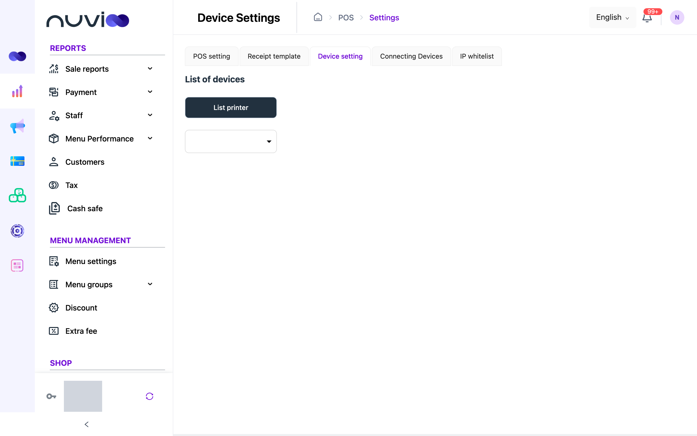 Device setting tab with printer profile and printer station lists